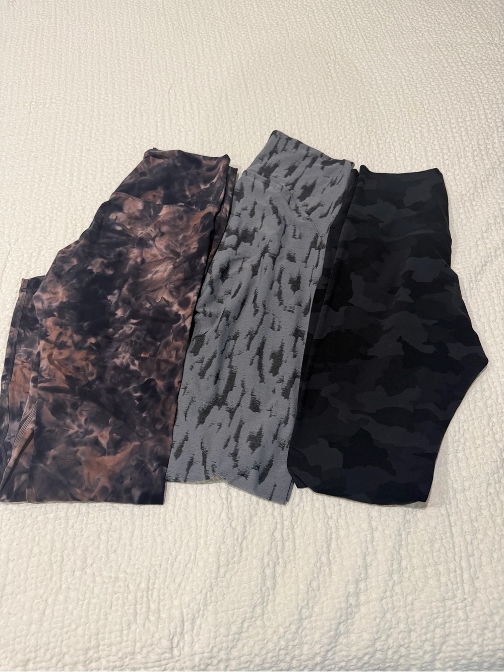 Lululemon women’s Patterned Leggings Pack - Black, Gray & Brown Tie-Dye